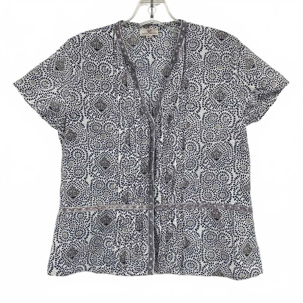Anokhi White Blue Printed Blouse | Women’s Size M